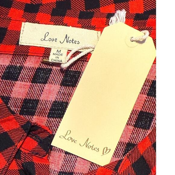 NEW Love Notes Women’s Plaid Button-Down Shirt Red Short Sleeve Size Medium - Picture 4 of 7